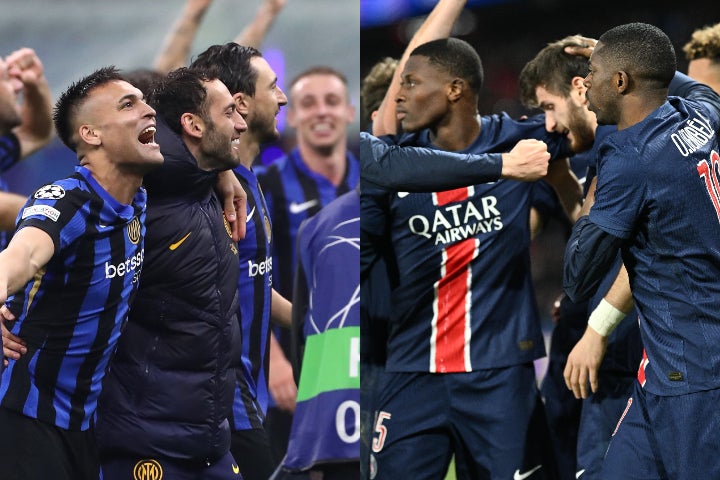 バルセロナとの大激戦を制して７度目のCL決勝進出を果たしたインテル（左）と、アーセナルを下して２度目のファイナルに辿り着いたパリSG（右）。(C)Getty Images