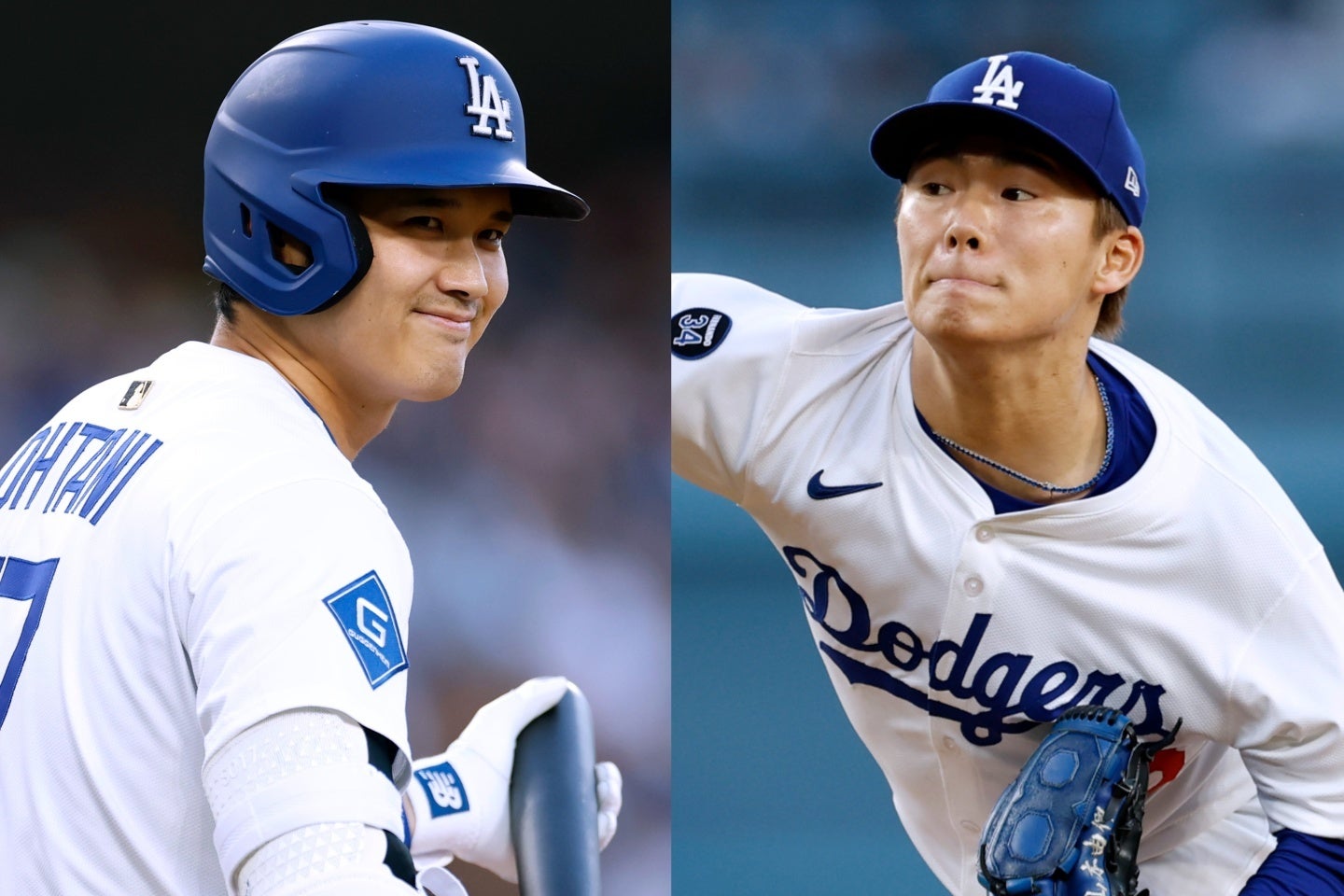 大谷（左）と山本（右）の活躍でドジャースが圧勝した。(C)Getty Images