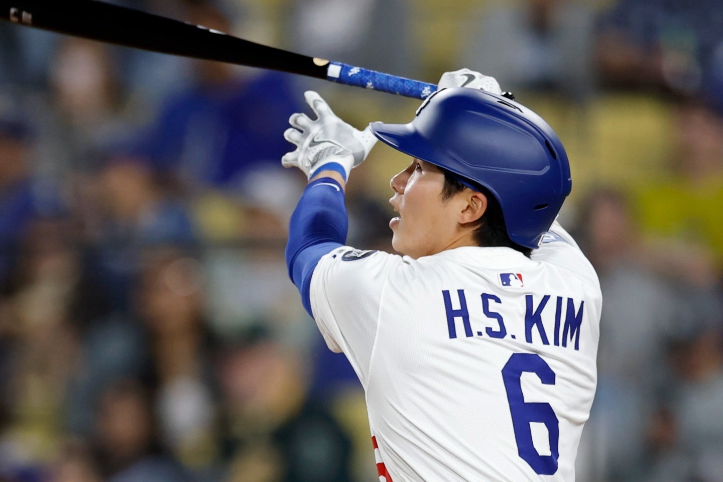９番・二塁で先発出場したキム・ヘソンは５回にメジャー初本塁打を放った。(C)Getty Images