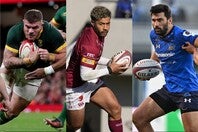 南アフリカやニュージーランドといった強豪国の主力級がプレーするリーグワン。写真は左からマルコム・マーカス（S東京ベイ）、リッチー・モウンガ（BL東京）、ダミアン・デアレンテ（埼玉WK）。写真：Getty Images、JRLO