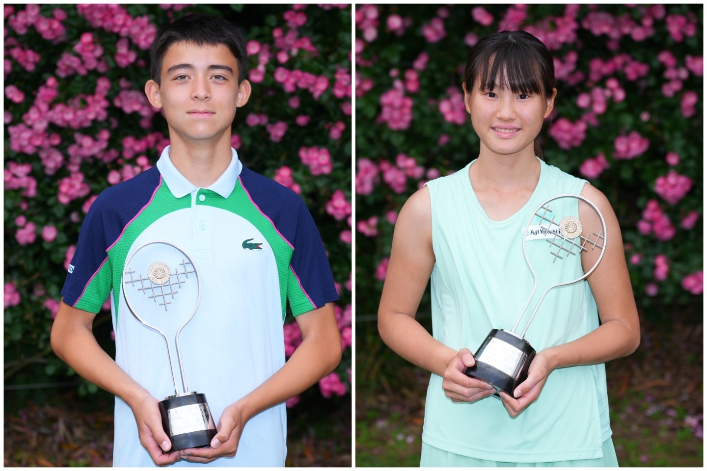 14歳以下男子優勝のオトリエ（左）と女子優勝の小野沢（右）。写真：田中研治（THE DIGEST写真部）