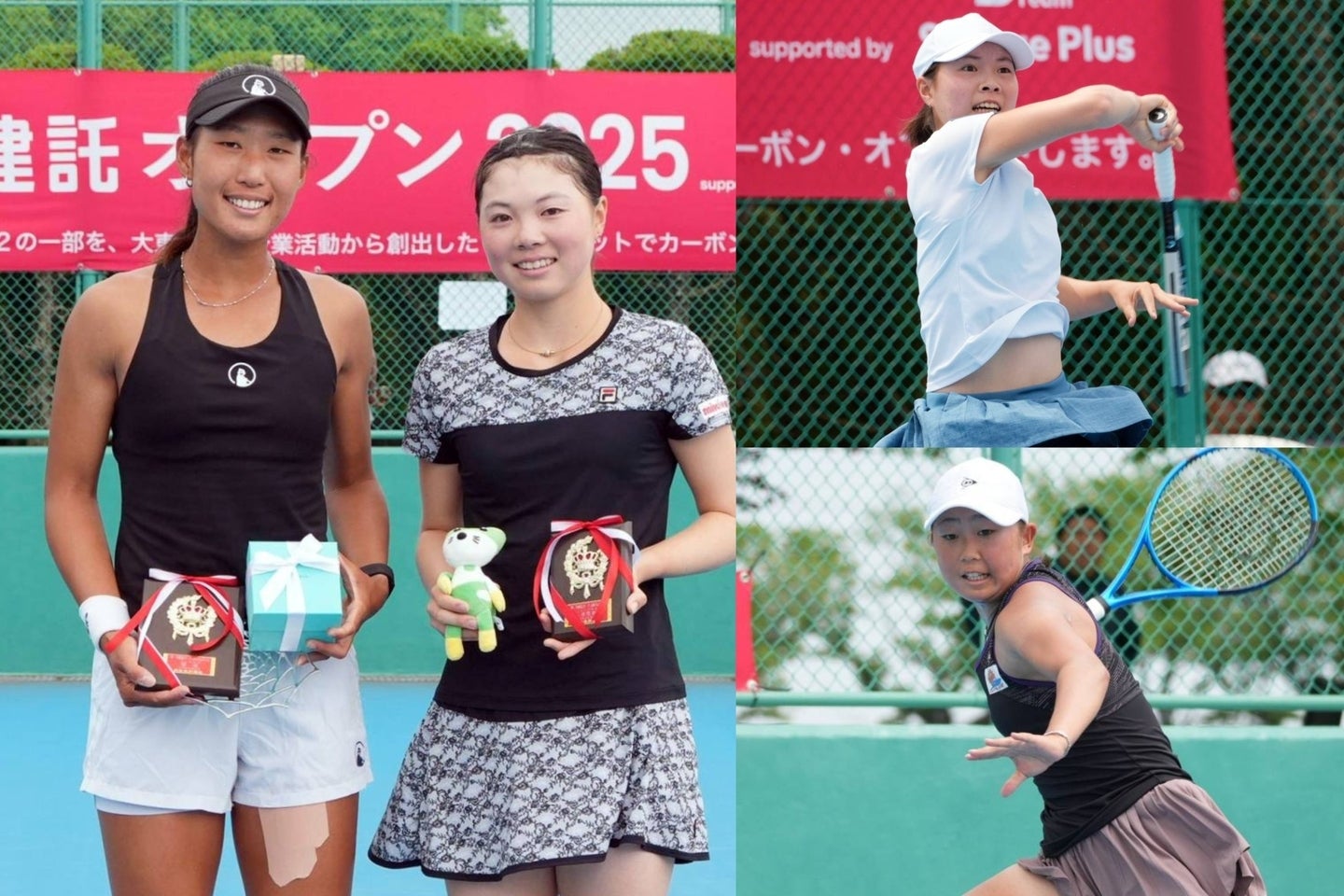 写真左＝シングルス優勝のリー（左）と準優勝の木下晴結（右）。写真右上＝18歳の木下は初タイトルならず。写真右下＝同じく18歳の野口紗枝がベスト４と健闘。写真提供：Square Plus