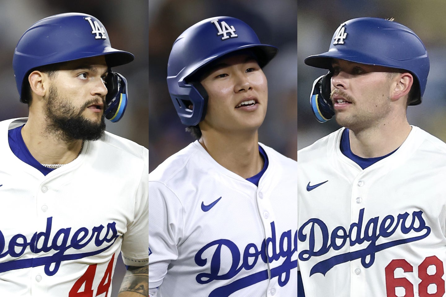 ドジャースで出場機会を得ている若手の（左から）パヘス、キム・ヘソン、ラッシング。(C)Getty Images