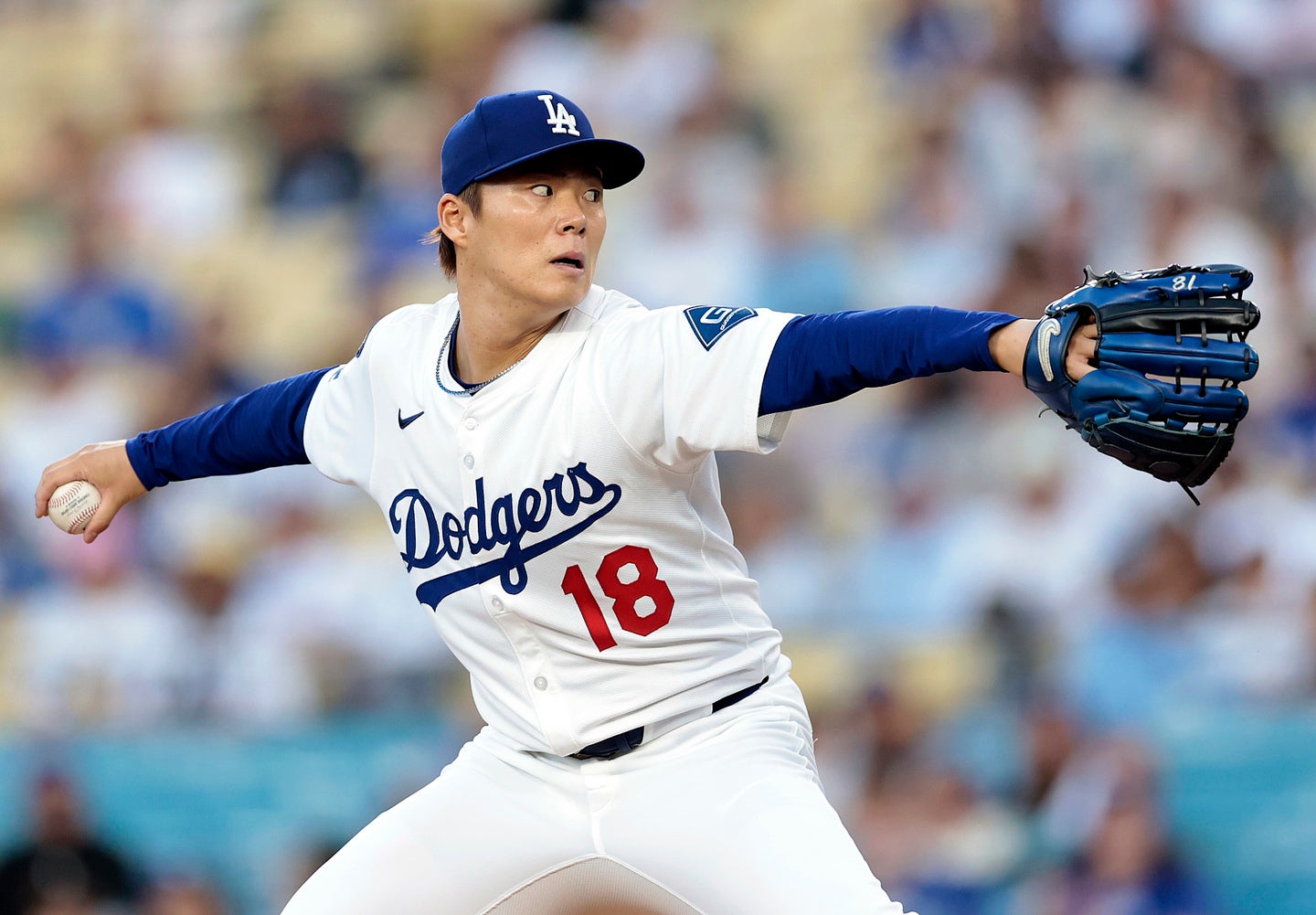 山本は７回を投げ１安打９Kの快投をみせた。(C)Getty Images
