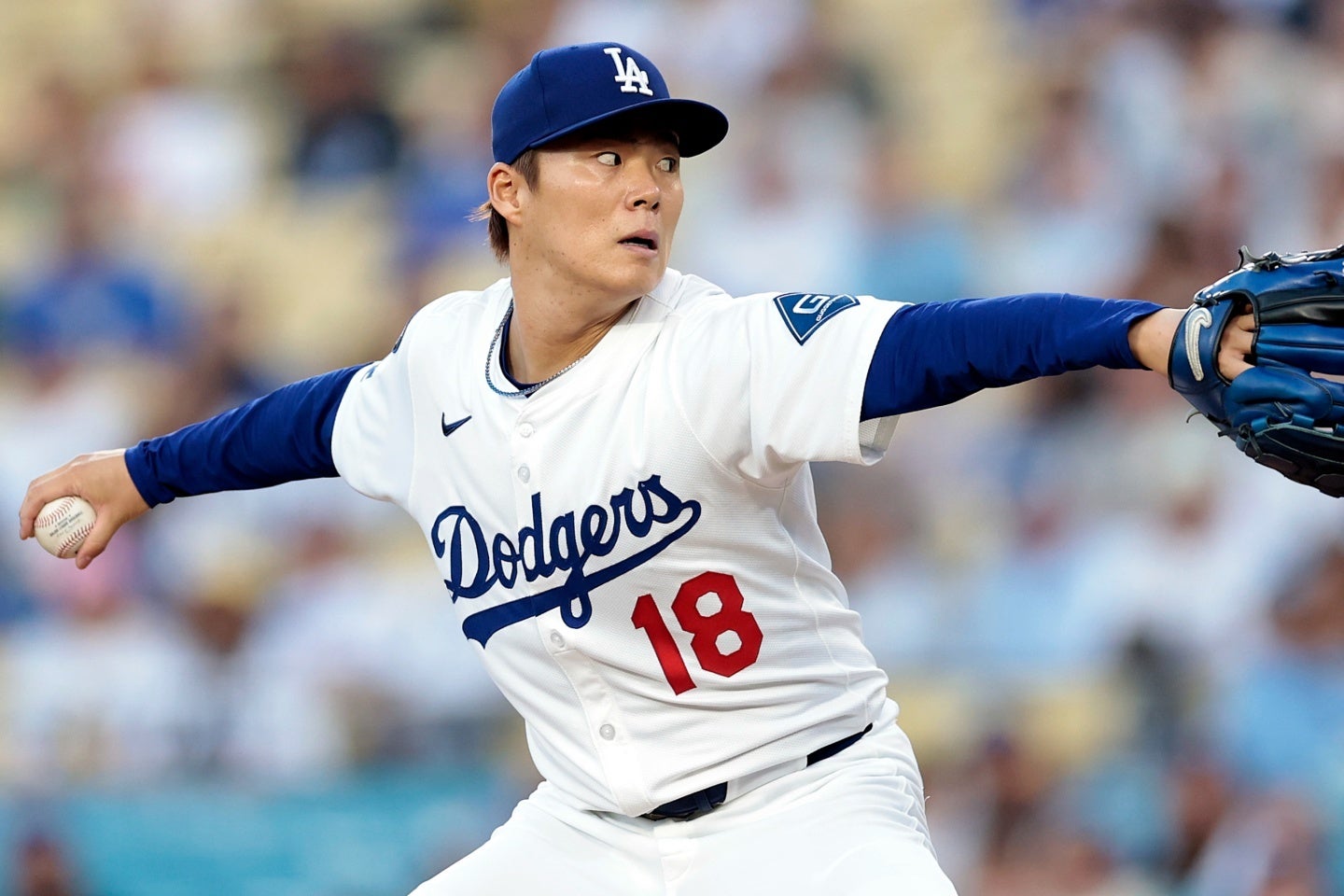 ７回まで１安打８Kの快投をみせた山本。しかしチームの守護神がリードを守れなかった。(C)Getty Images