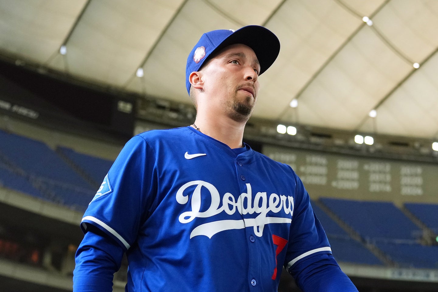 左肩の炎症で戦線離脱中のドジャース左腕スネル。(C)Getty Images