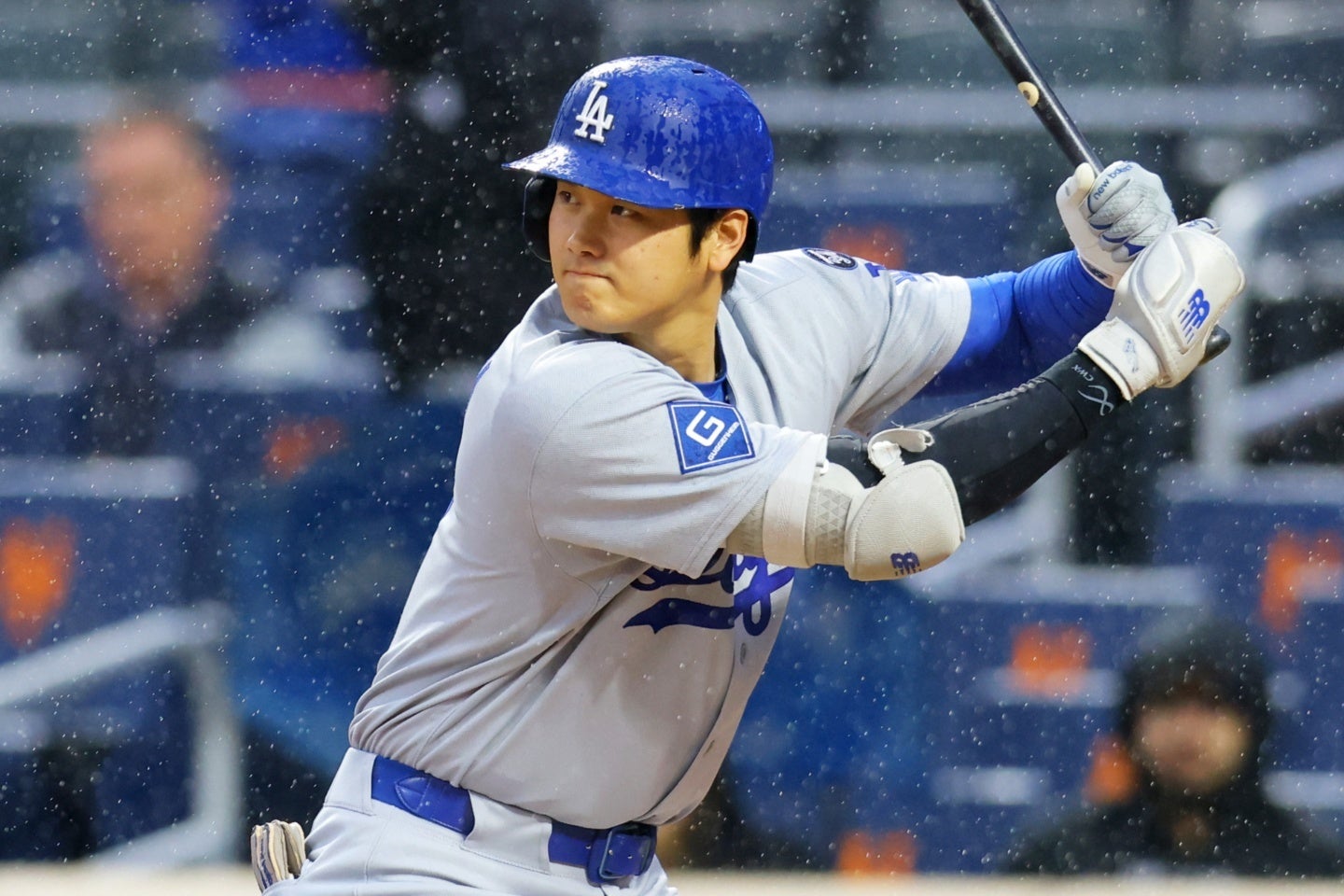 降雨で長時間の中断もあったなか、大谷は５打数１安打だった。(C)Getty Images