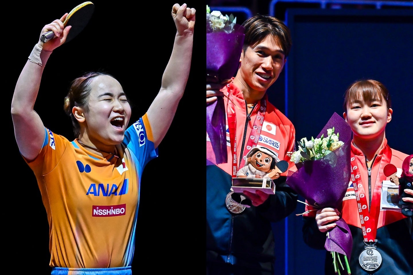 伊藤（左）は準々決勝で王芸迪を下して銅メダルを確定。快進撃をみせた大吉ペア（右）は銀メダルを手にした。(C)Getty Images