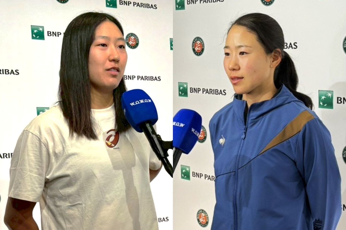 全仏オープンの１回戦でぶつかることになった内島萌夏（左）と日比野菜緒（右）が、今季これまでの状況や日本人対決について語った。写真提供：WOWOW