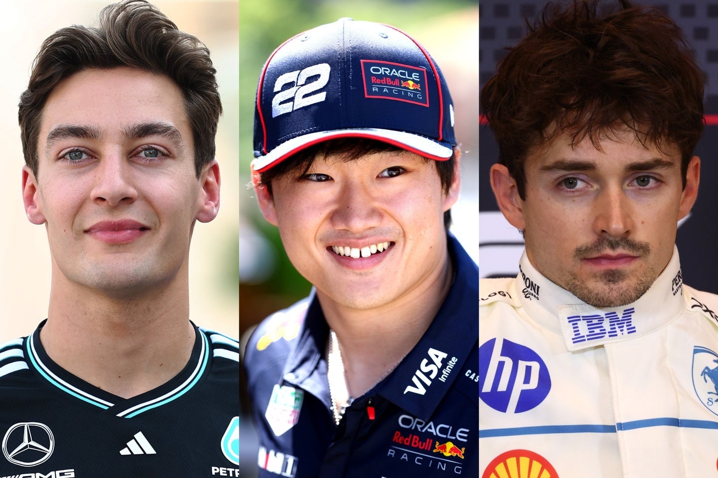 ラッセル（左）、角田（中央）、ルクレール（右）らが一挙集結した。(C)Getty Images