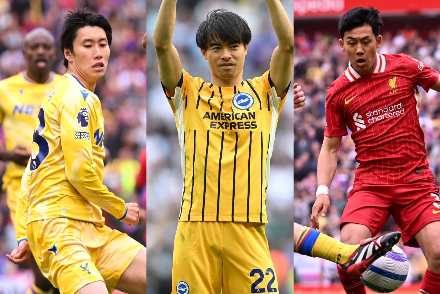 最終節で好パフォーマンスを見せた（左から）鎌田、三笘、遠藤。(C)Getty Images
