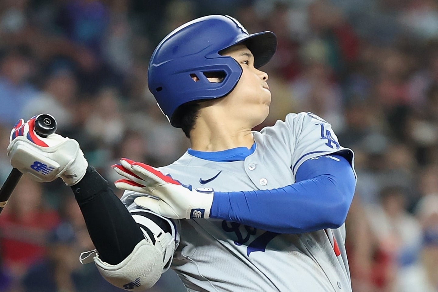 ２試合連続で先頭打者本塁打を放った大谷。(C)Getty Images