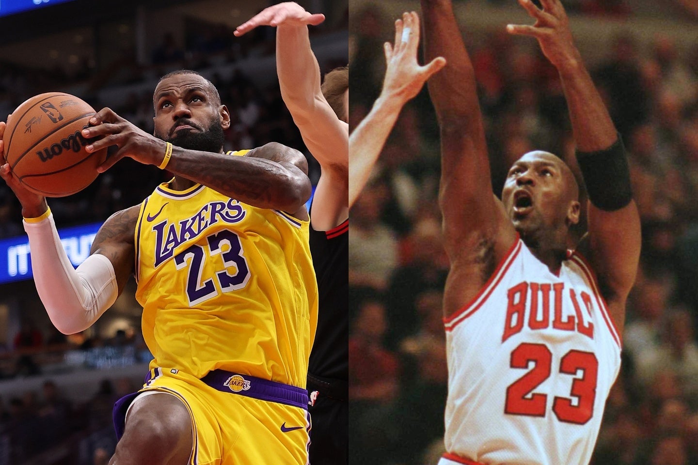 NBA史上最高の選手に挙げられるレブロン(左)とジョーダン(右)だが、スミスは２人には決定的な違いがあると語る。(C)Getty Images