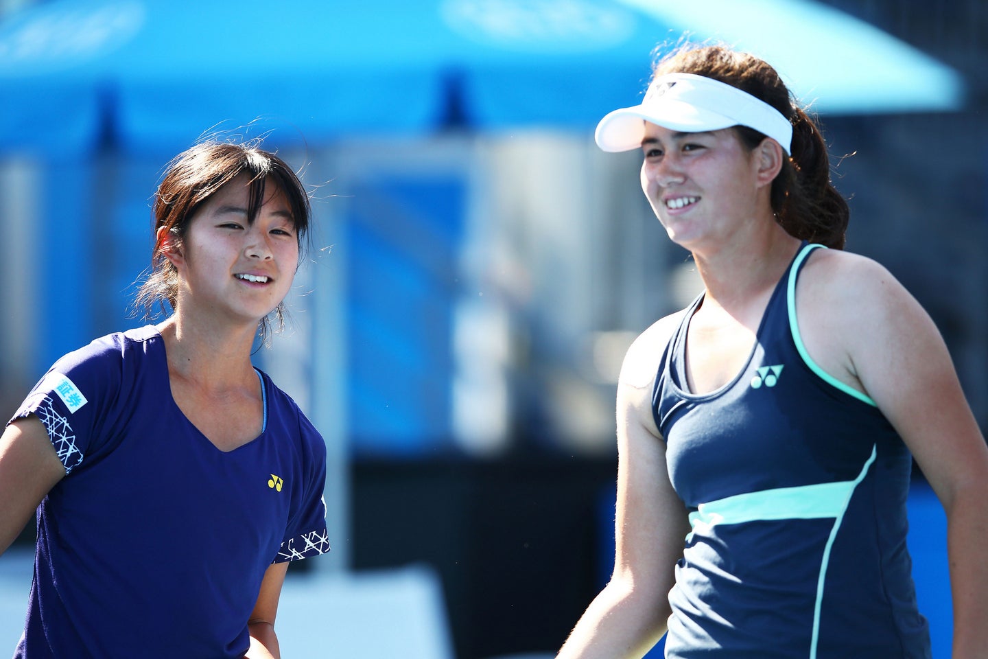 2018年の全豪オープンジュニアでは日本の佐藤久真莉（左）とダブルスを組んだガーランド（右）。(C)Getty Images