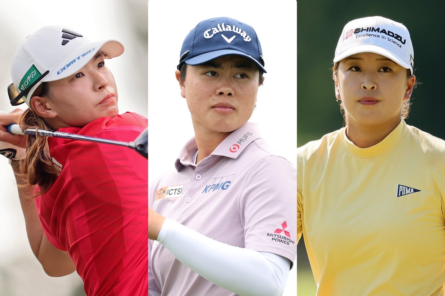 昨年の全米女子OPで優勝した笹生（中央）と２位の渋野（左）。今季米ツアー初Vを飾った西郷（右）。(C)Getty Images