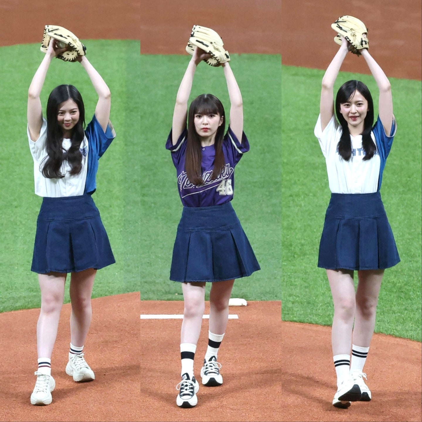 エスコンＦを熱狂させた乃木坂46トリオ（左から長嶋凛桜さん、小川彩さん、金川紗耶さん）。写真：産経新聞社