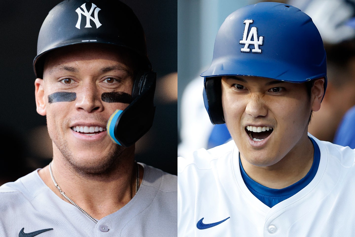 ヤンキースのジャッジ（左）とドジャースの大谷（右）がHRを競演し、試合は序盤からヒートアップした。(C)Getty Images
