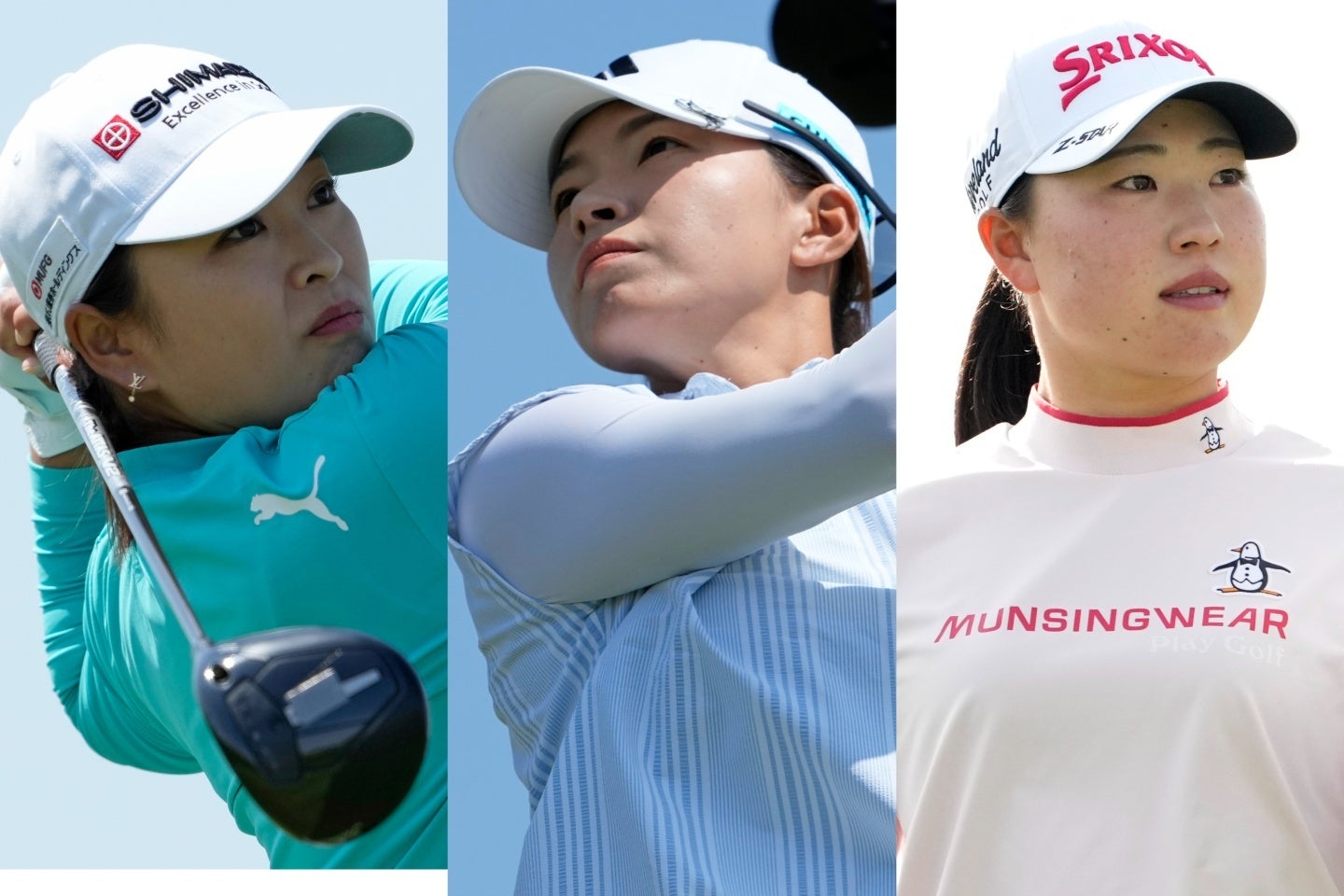 左から西郷、渋野、竹田は全米女子OPで３位タイ。最終日での逆転Vを狙う。(C) Getty Images