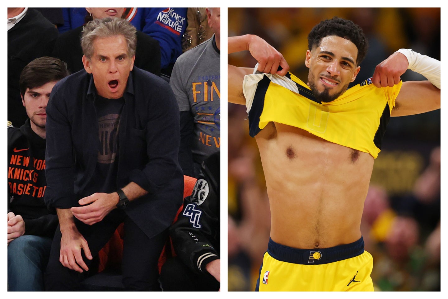 ハリバートン（右）とスティラー（左）がコート外で舌戦を繰り広げた。(C)Getty Images