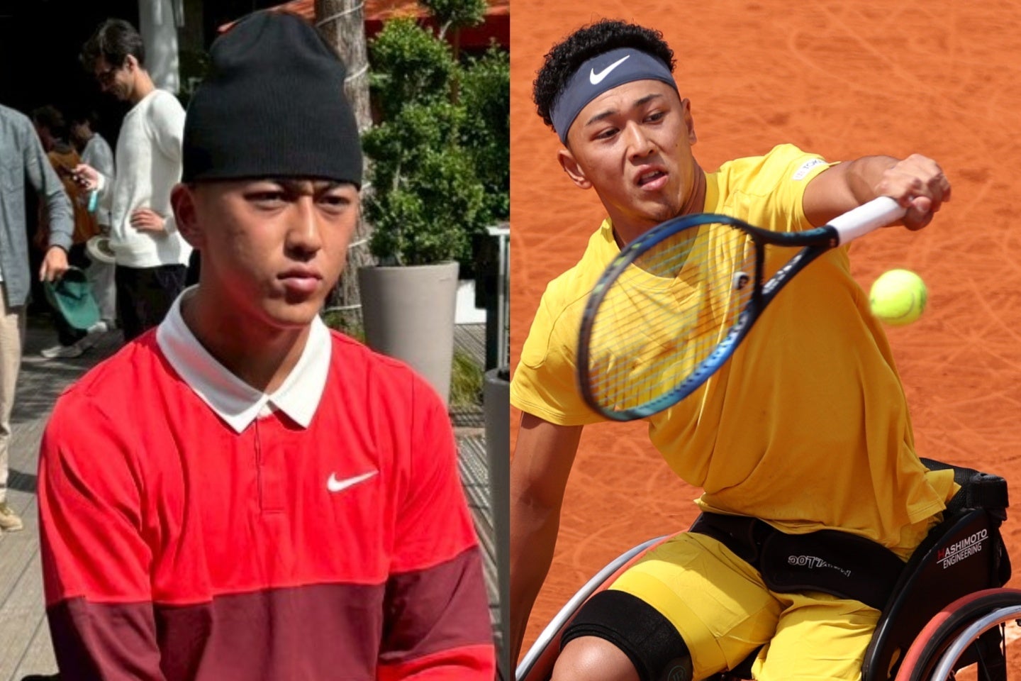 相性の良いローラン・ギャロスでの戦いに「めちゃくちゃ楽しみ」と小田。写真：WOWOW（インタビュー）、Getty Images（プレー）