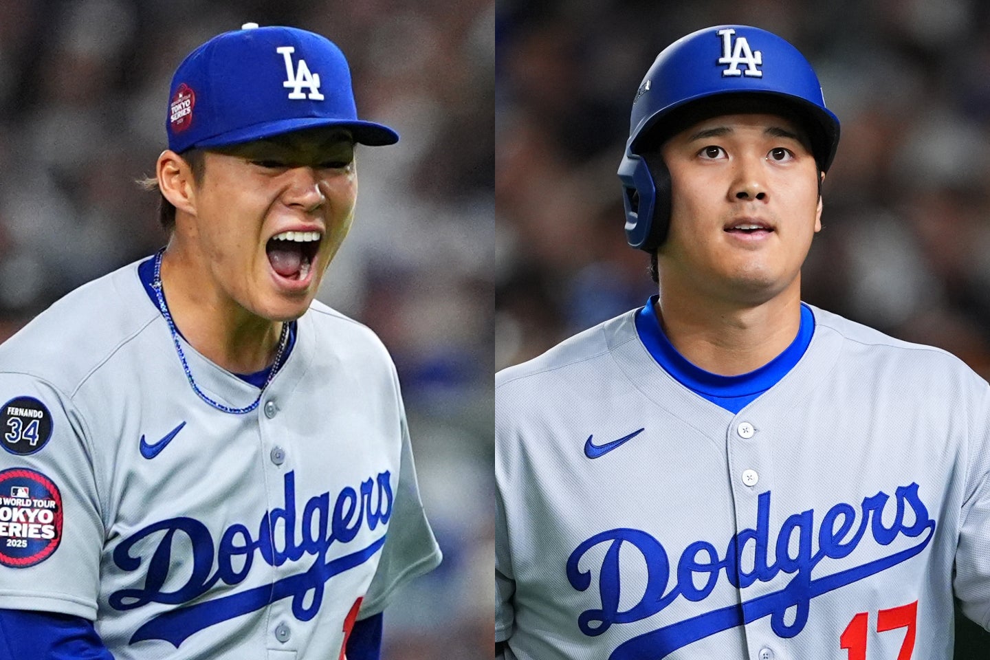 MLB開幕シリーズ前にドジャースメンバーらを招いて、豪華夕食会を開いたドジャースの大谷翔平（右）と山本由伸（左）。(C)Getty Images