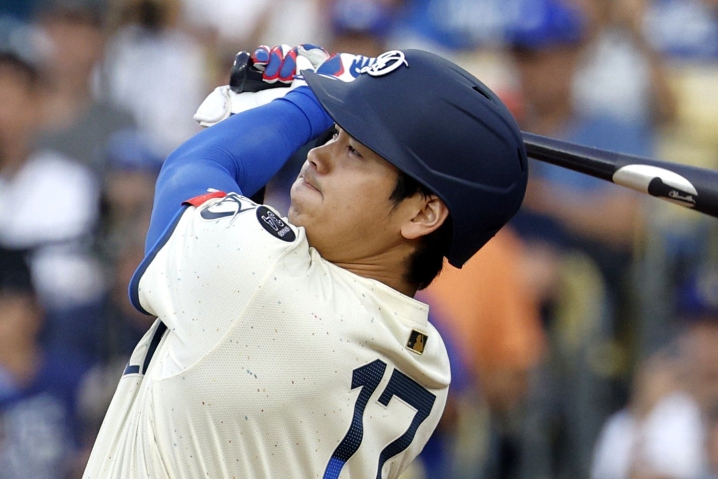 ジャイアンツ戦で先頭打者アーチを放った大谷。(C)Getty Images