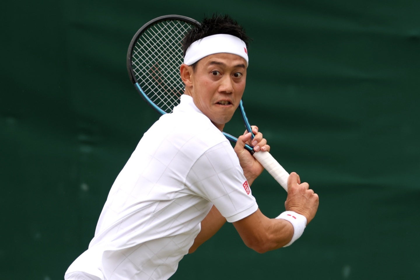 腰痛のため５月のジュネーブOP以降、欠場が続いている錦織圭。出場を予定していたマヨルカ選手権に続き、ウインブルドンの欠場も発表された（※写真は昨年のウインブルドン）。（C）Getty Images