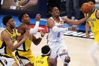 Jal・ウィリアムズが40得点を奪う活躍を見せ、サンダーが３勝目。優勝に王手をかけた。(C)Getty Images