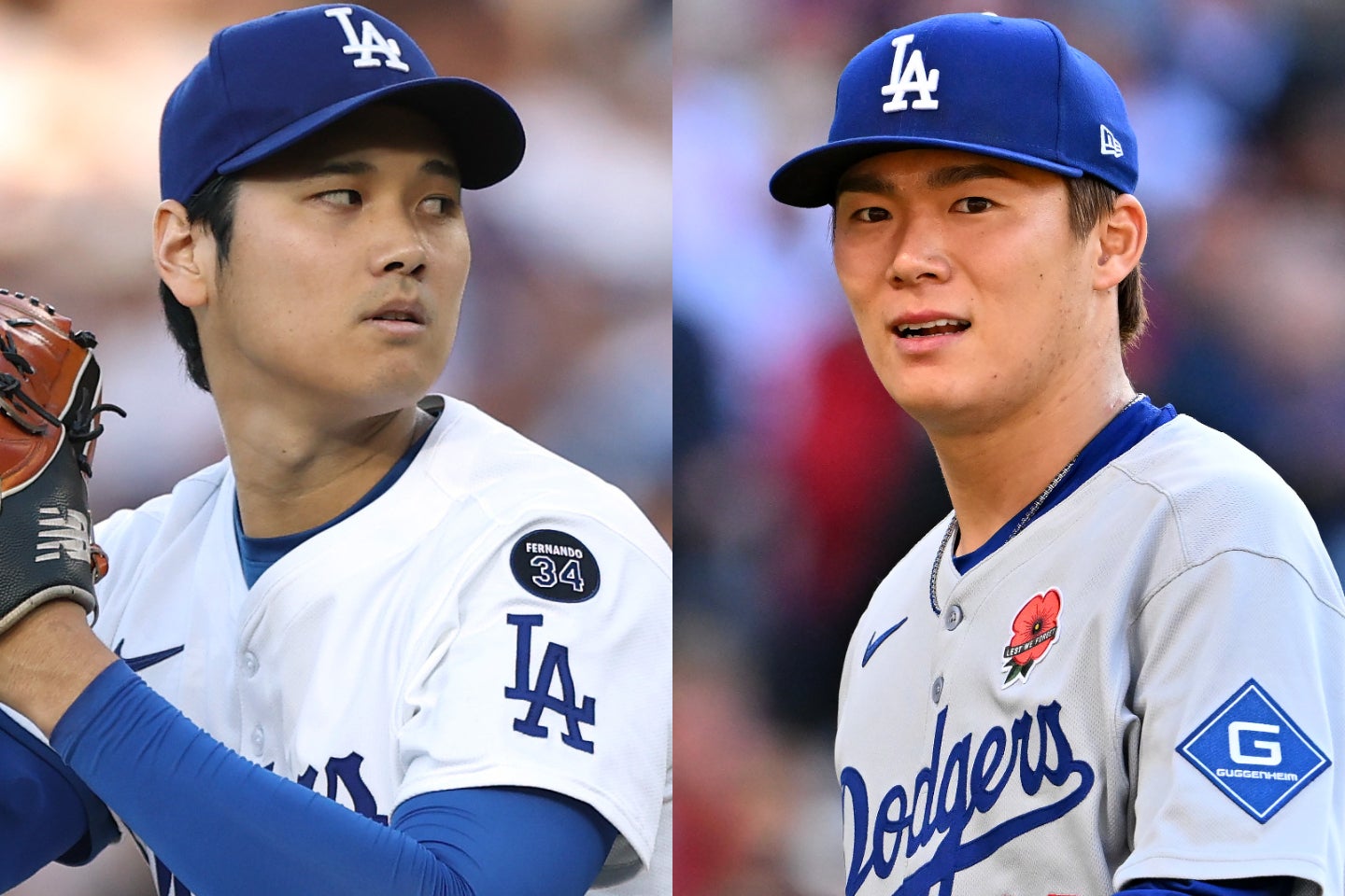 ドジャース・大谷(左）の二刀流復活を間近で見守った同僚・山本（右）も感嘆の声を漏らした。(C)Getty Images