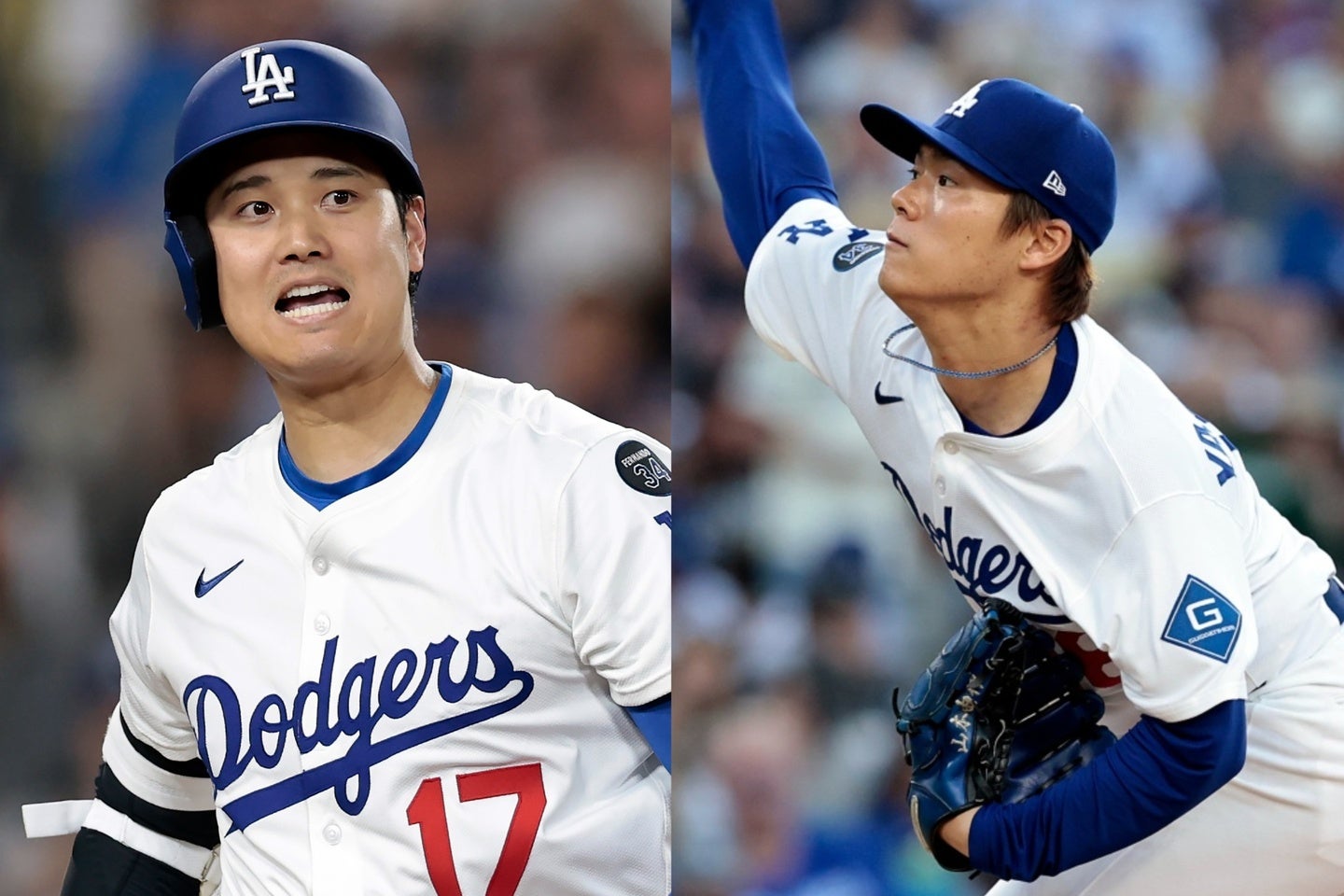 大谷（左）はまたも死球。山本（右）は７回途中まで３失点の粘投も今季６敗目を喫した。(C)Getty Images
