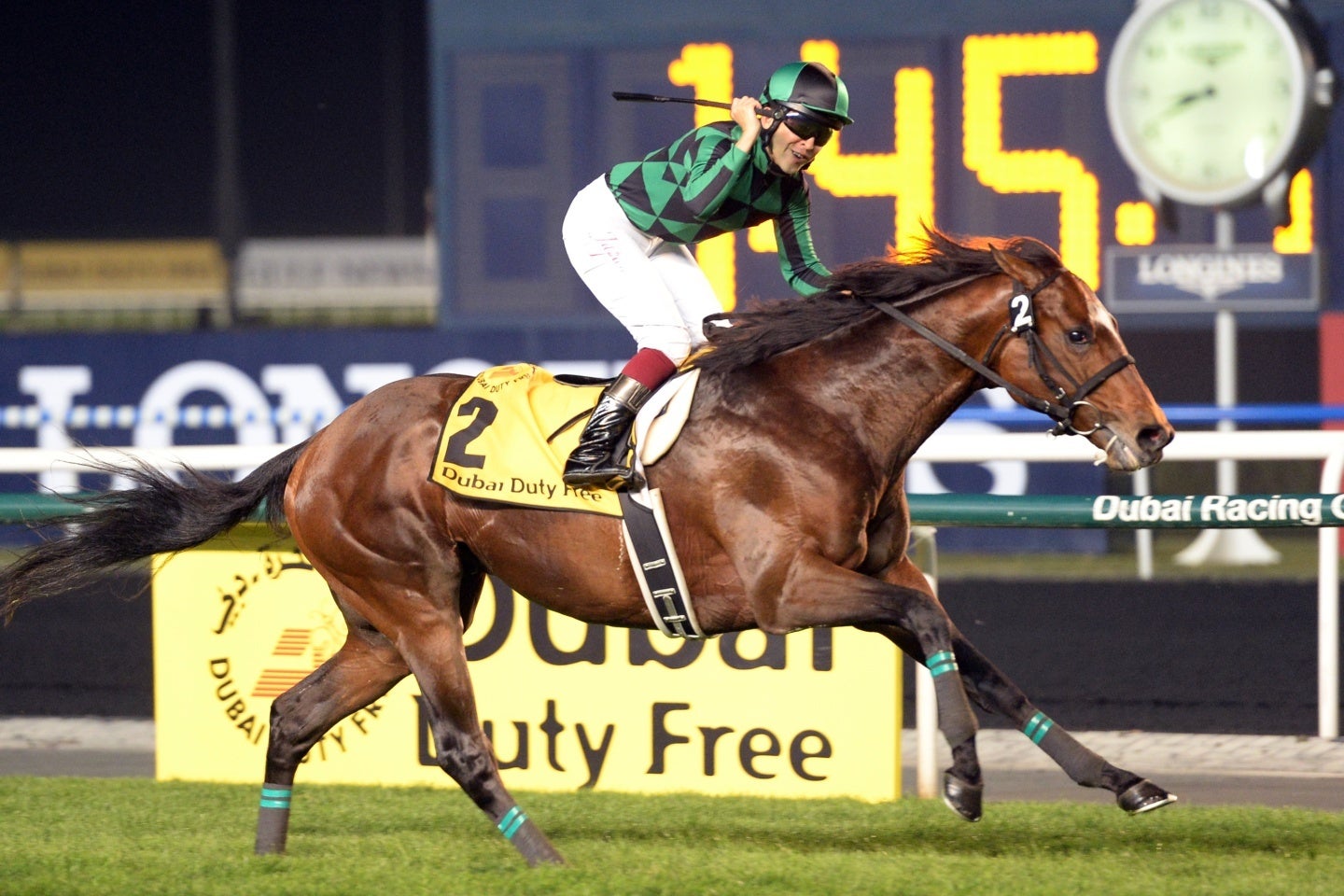 圧倒的な強さでドバイDFを制覇したジャスタウェイ。日本馬初の快挙を成し遂げた。写真：産経新聞社