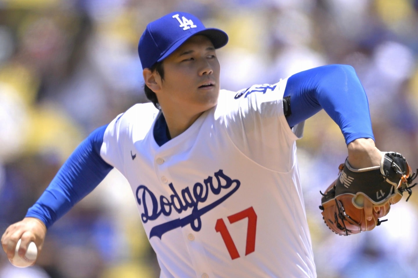ドジャース移籍後初の三振を奪った大谷。(C) Getty Images