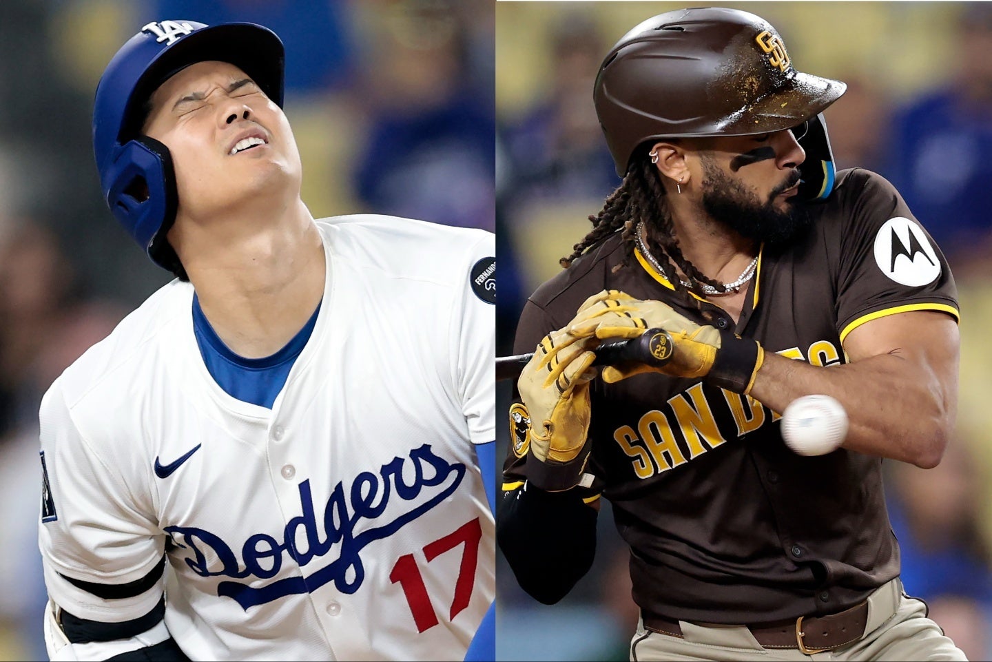 タティースJr.と大谷はこのシリーズでともに２度目の死球だった。(C) Getty Images