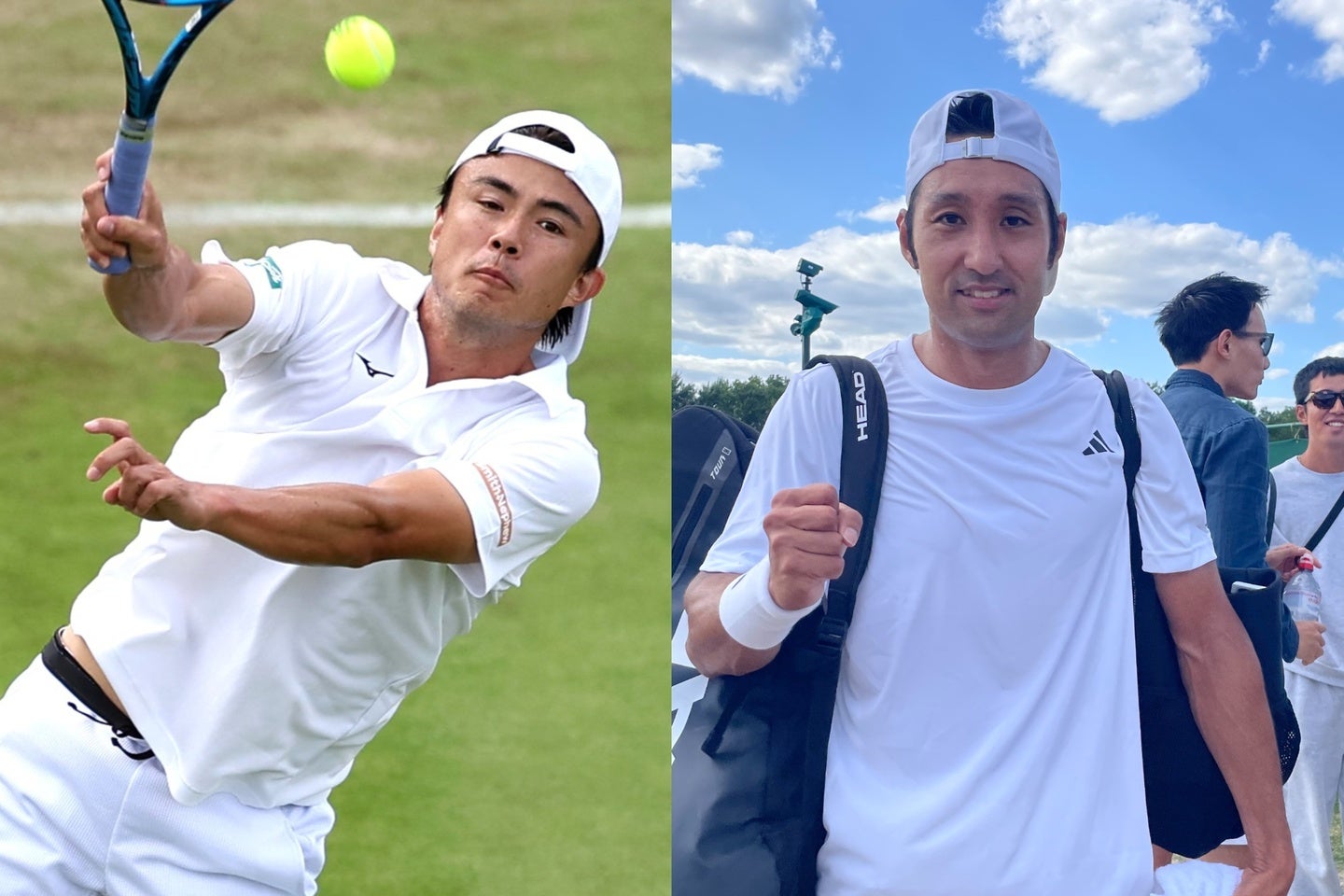 メイン会場とは別の場所で実施されるウインブルドンの予選がスタート。ダニエル太郎（左／2024年）と内山靖崇（右／2025年）ら日本男子６選手が１回戦をクリアした。(C)Getty Images、同右：内田暁