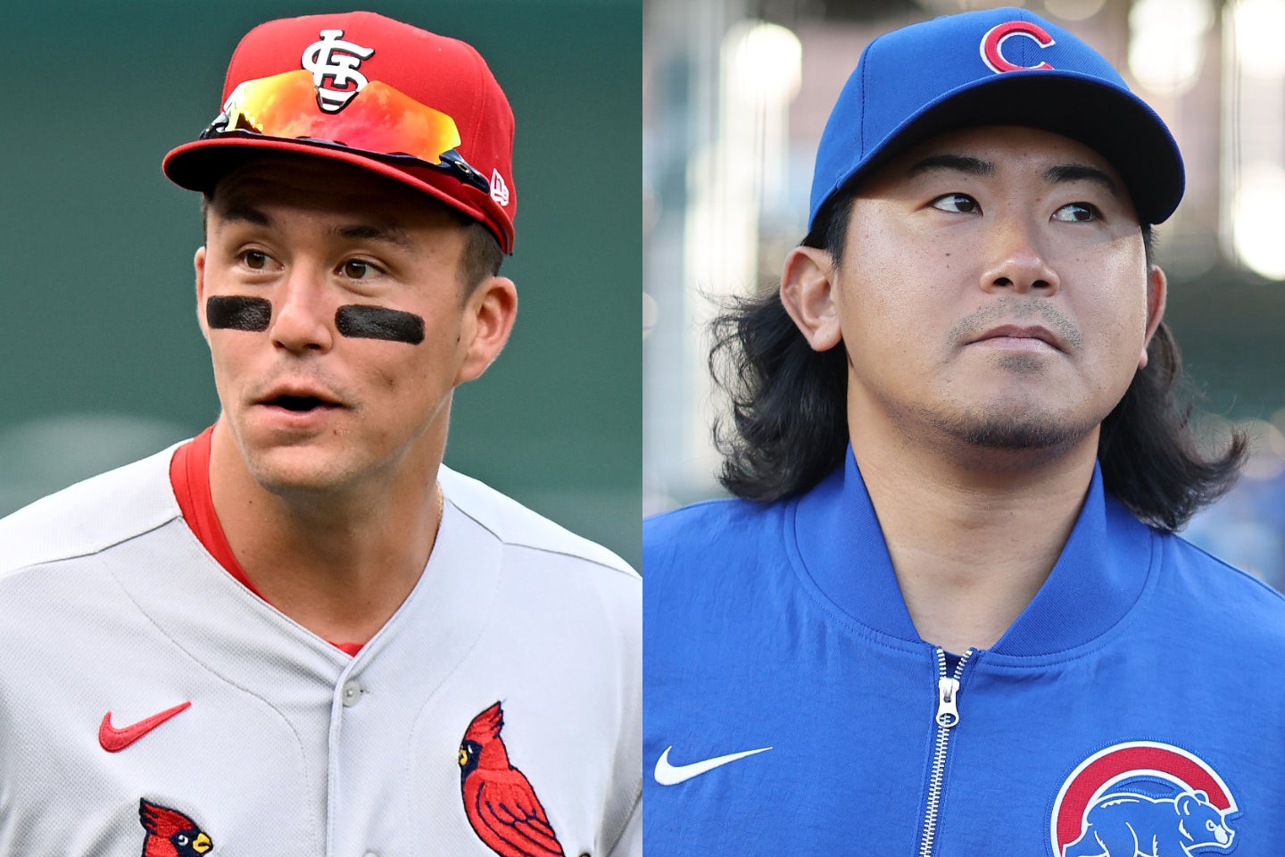 カブス・今永昇太（右）がカーディナルスのヌートバー（左）にかけた言葉が話題。(C)Getty Images