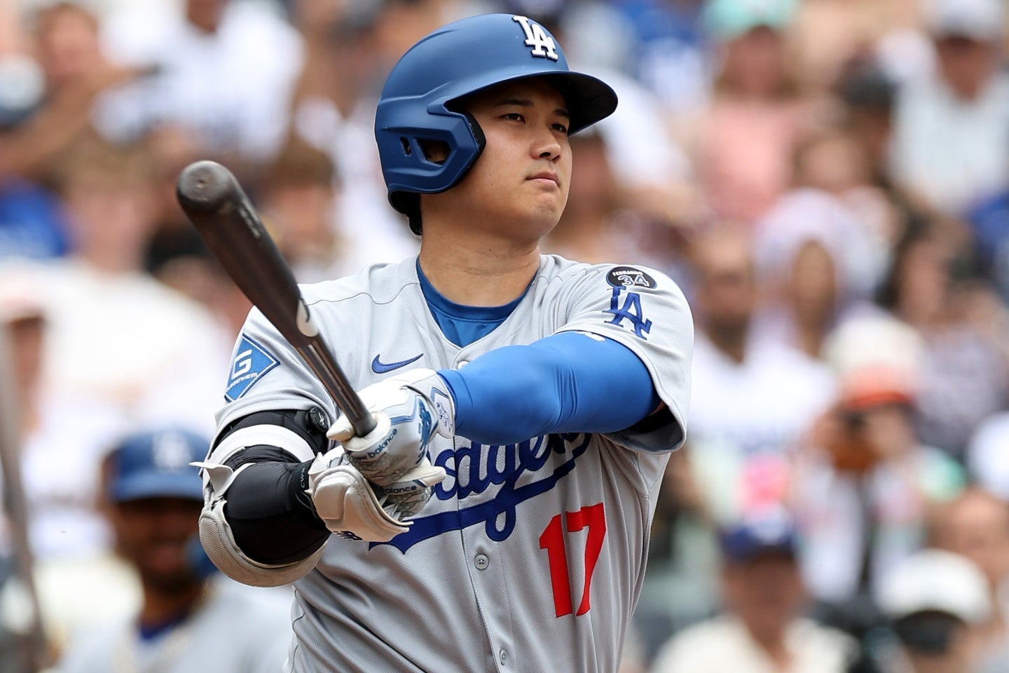 大谷は７回にリーグ本塁打王を独走する28号HRを放った。(C)Getty Images