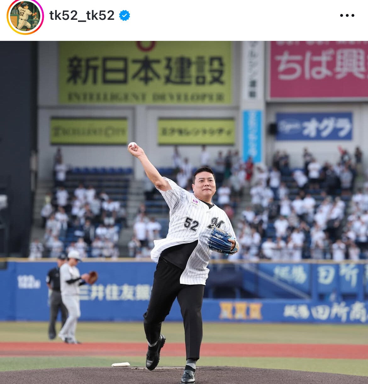 元ロッテの金泰均（キム・テギュン）氏が始球式を行なった。写真：本人のインスタグラム（＠　tk52_tk52）