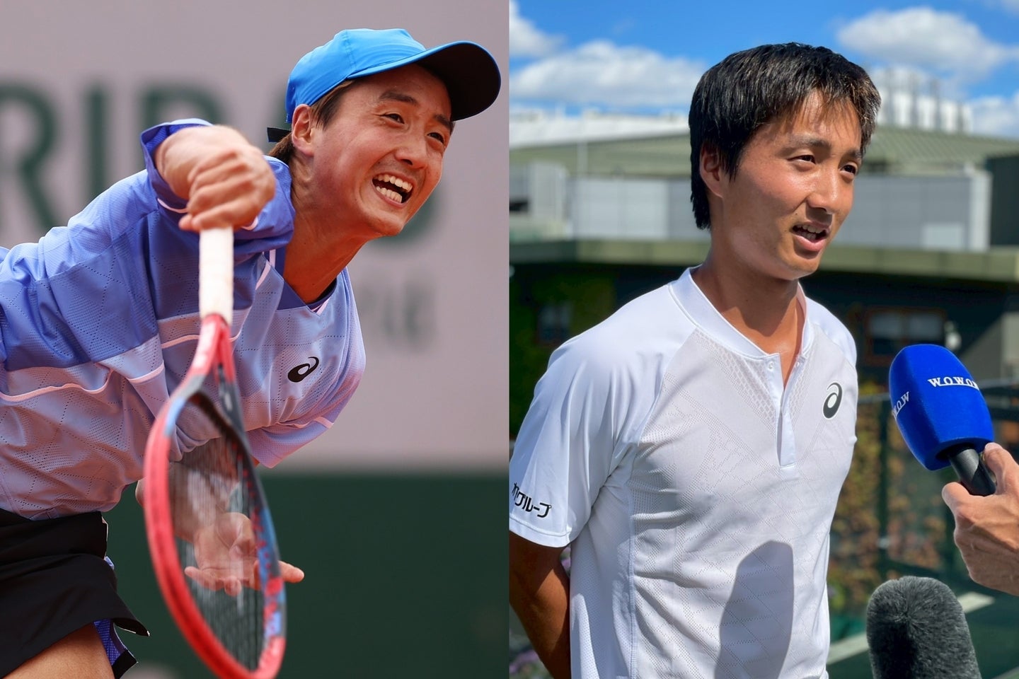 望月慎太郎は厳しい予選を勝ち抜き、２年ぶりの本戦入り。かつてジュニアで優勝しており「他の選手にはない特別な経験」と語る。写真：Getty Images（左）、WOWOW（右）