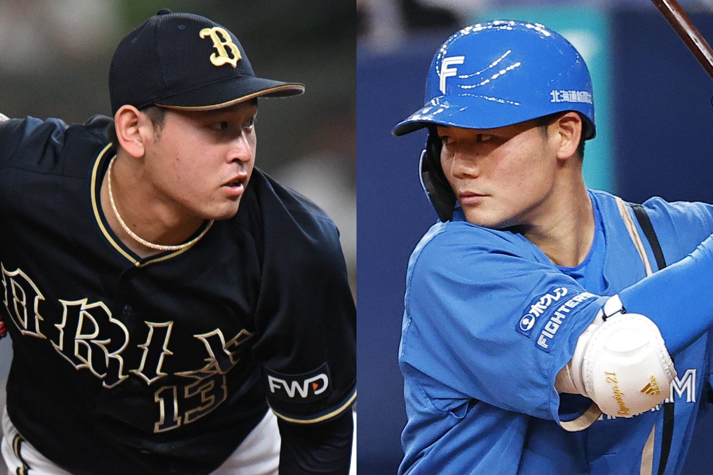 宮城（写真左）ら６選手が球宴選出となったオリックス。三塁手で選出の日本ハムの清宮（写真右）。写真：THE DIGEST写真部／塚本凜平