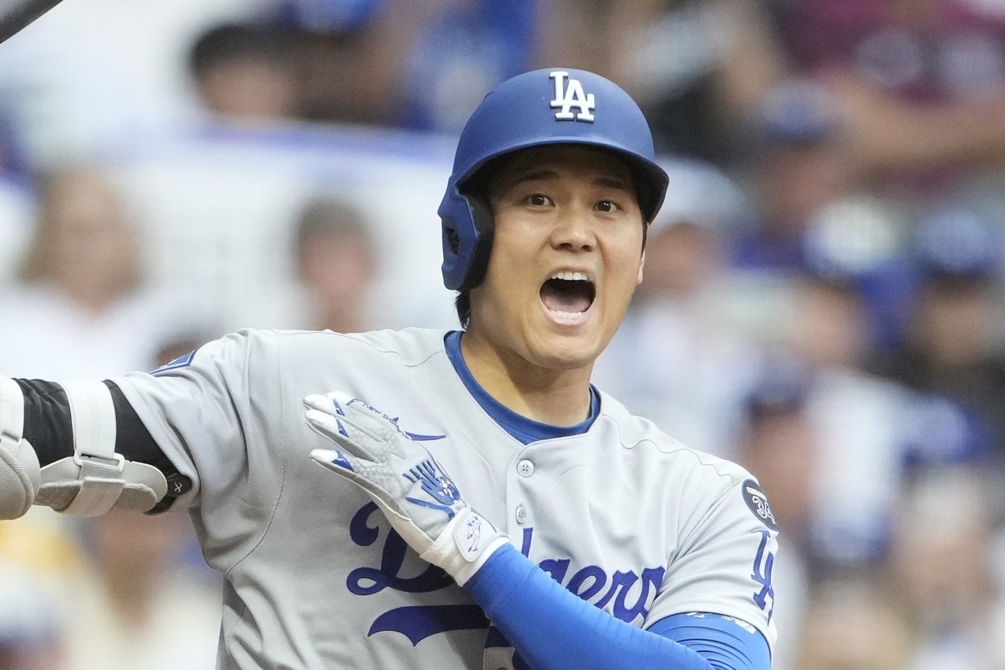 ブルワーズ戦で４打数２安打、１得点だった大谷。(C)Getty Images