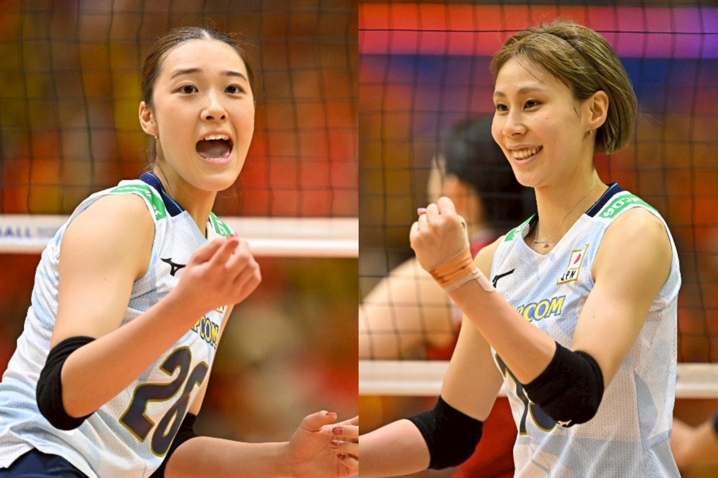 日本女子バレーの攻撃をけん引する佐藤（左）と和田（右）。写真：金子拓弥（THE DIGEST写真部）