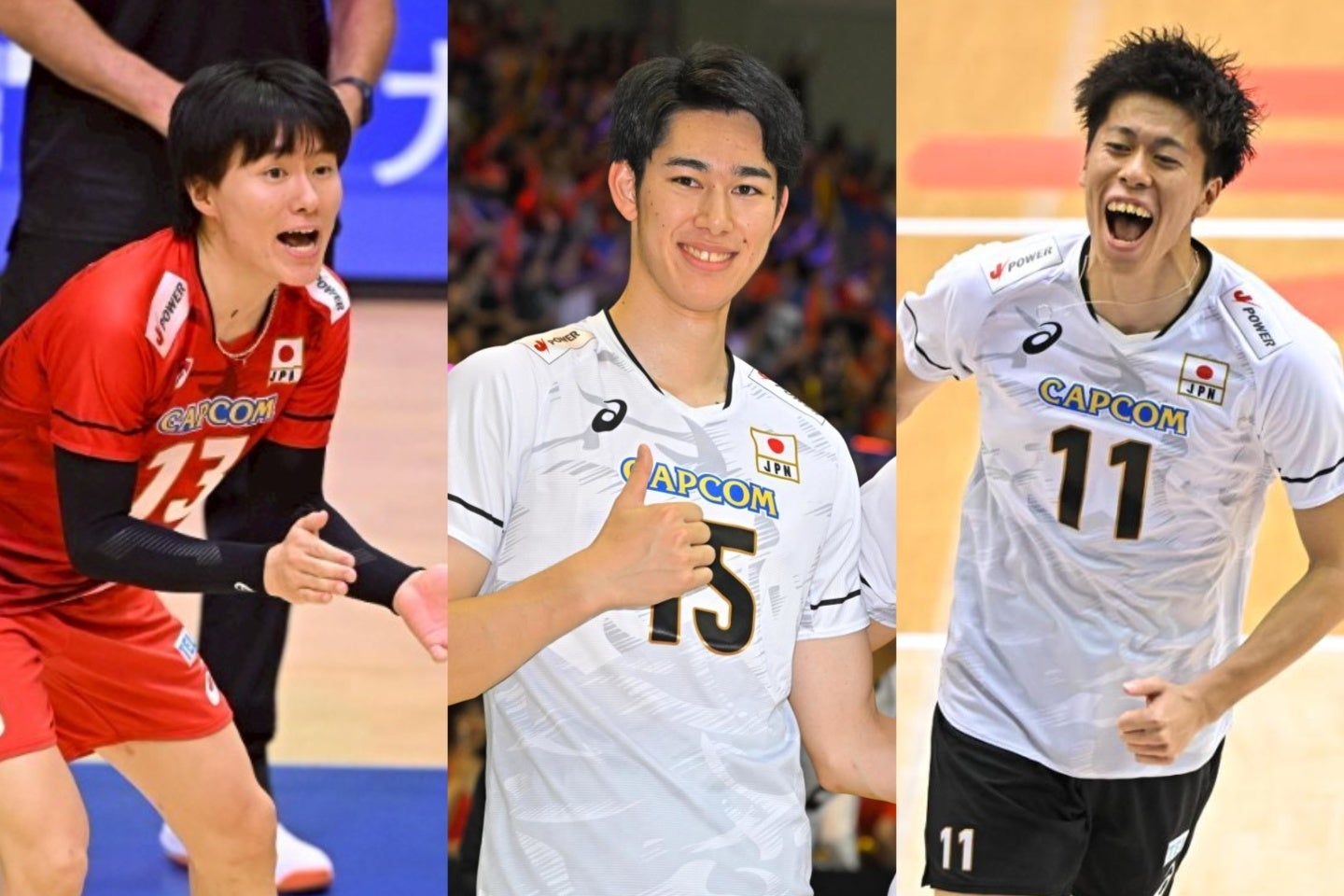 逆転劇につなげた日本の途中出場選手。左からリベロの小川、甲斐、富田。写真：金子拓弥（THE DIGEST写真部）