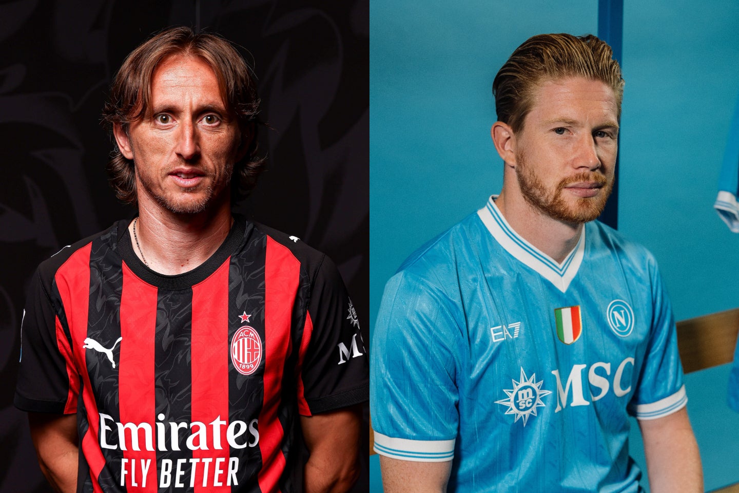 ミランに加入したモドリッチ（左）と、ナポリと契約したデ・ブライネ（右）。(C)Getty Images