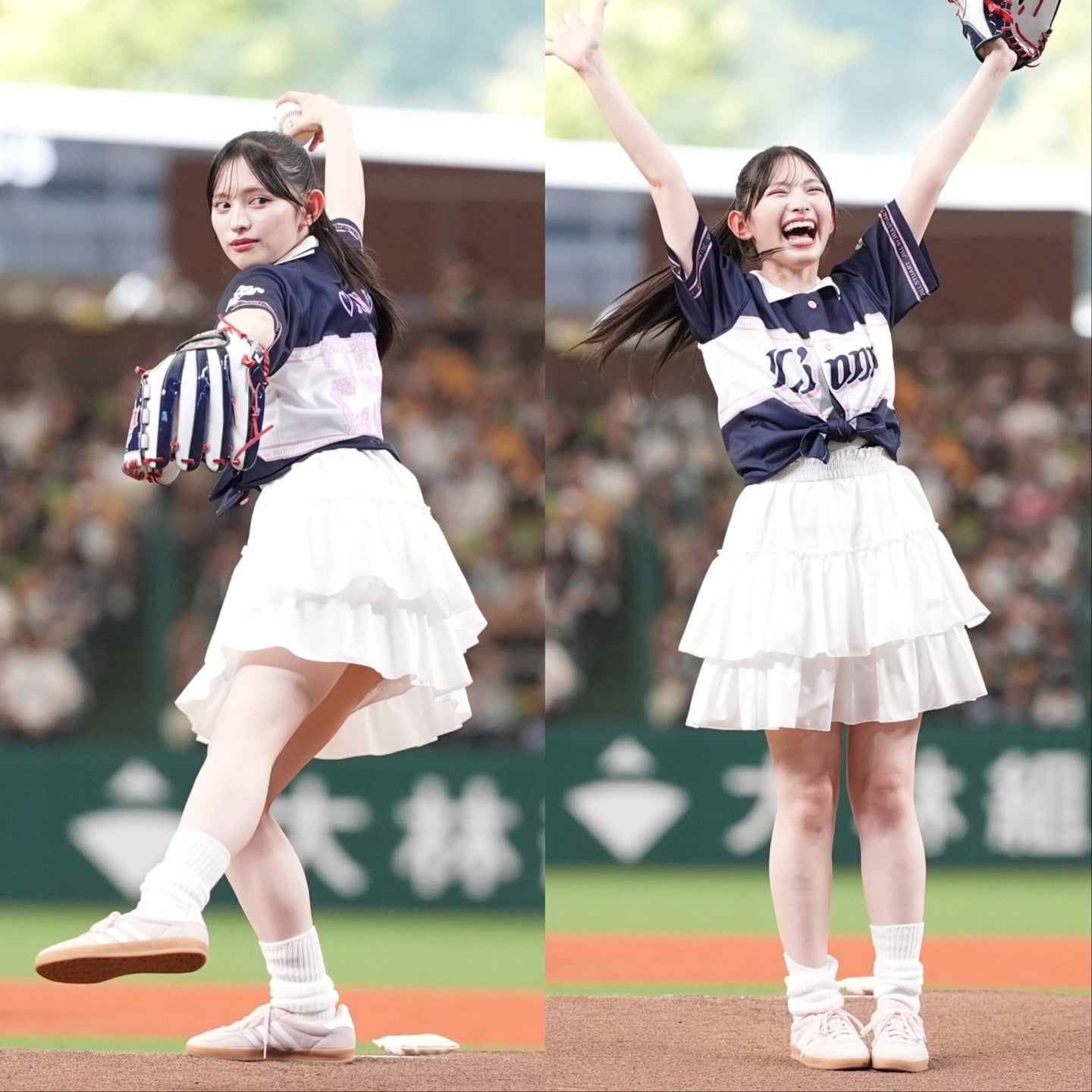 元気いっぱいのパフォーマンスでスタンドを盛り上げた菅田さん。写真：球団提供