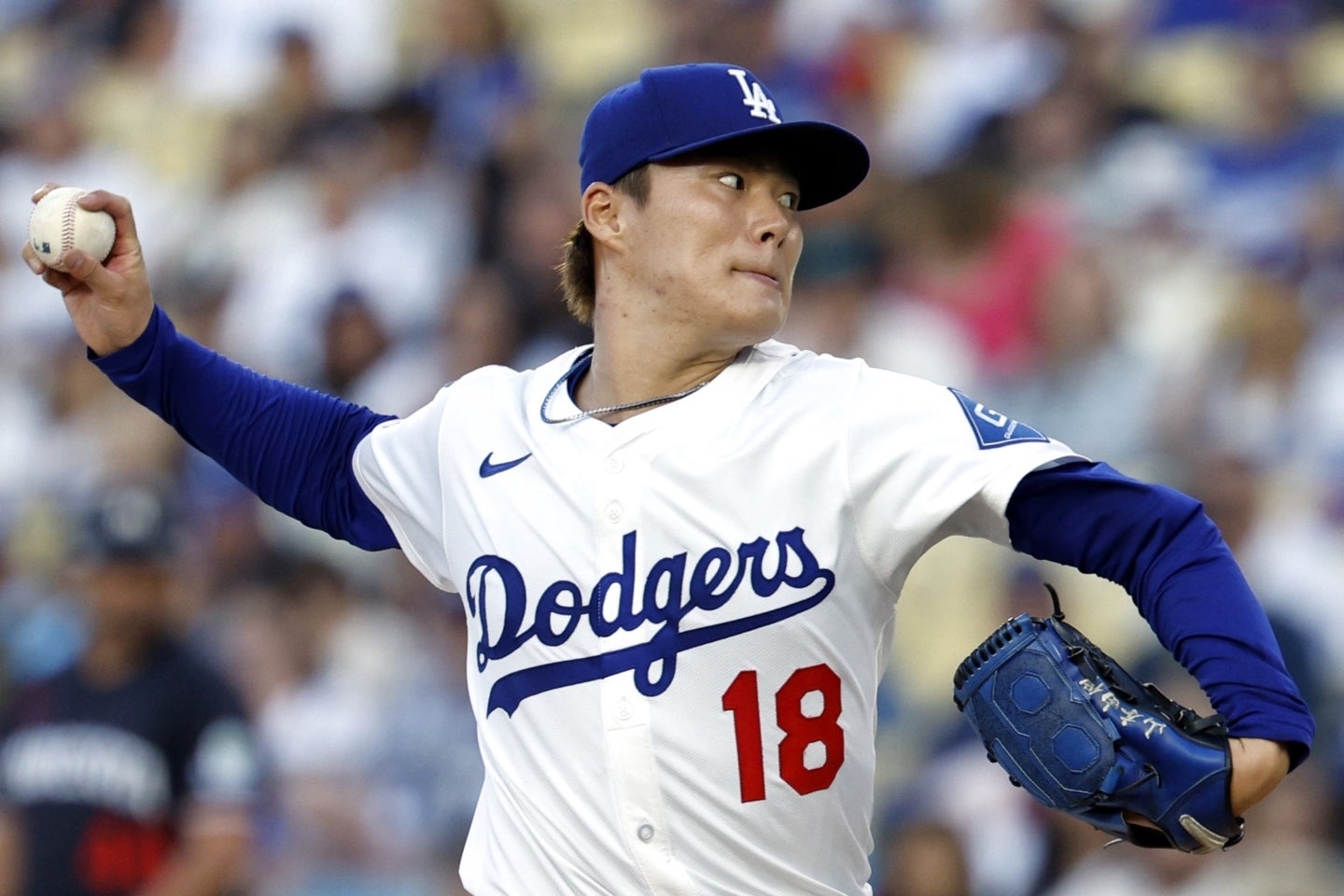 ５回101球、３失点でマウンドを降りた山本。同点で降板したため、９勝目は次回に持ち越しとなった。(C)Getty Images