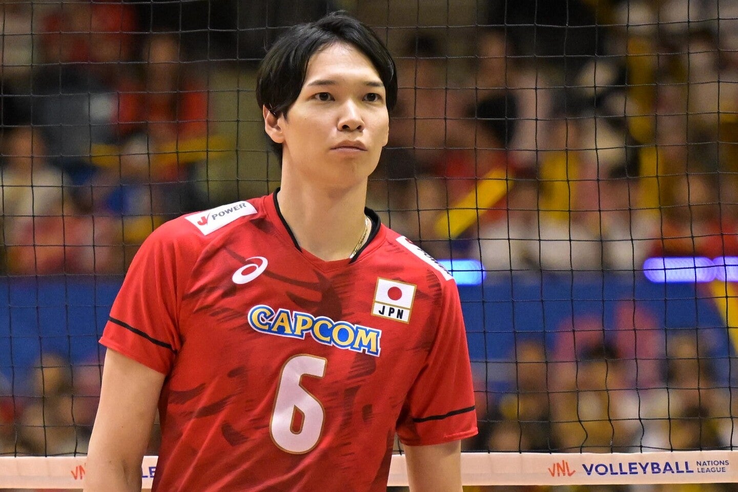 千葉大会・ブラジル戦の試合終盤にワンポイントブロッカーとして出場した山内。会場は大歓声に包まれた。写真：金子拓弥（THE DIGEST写真部）