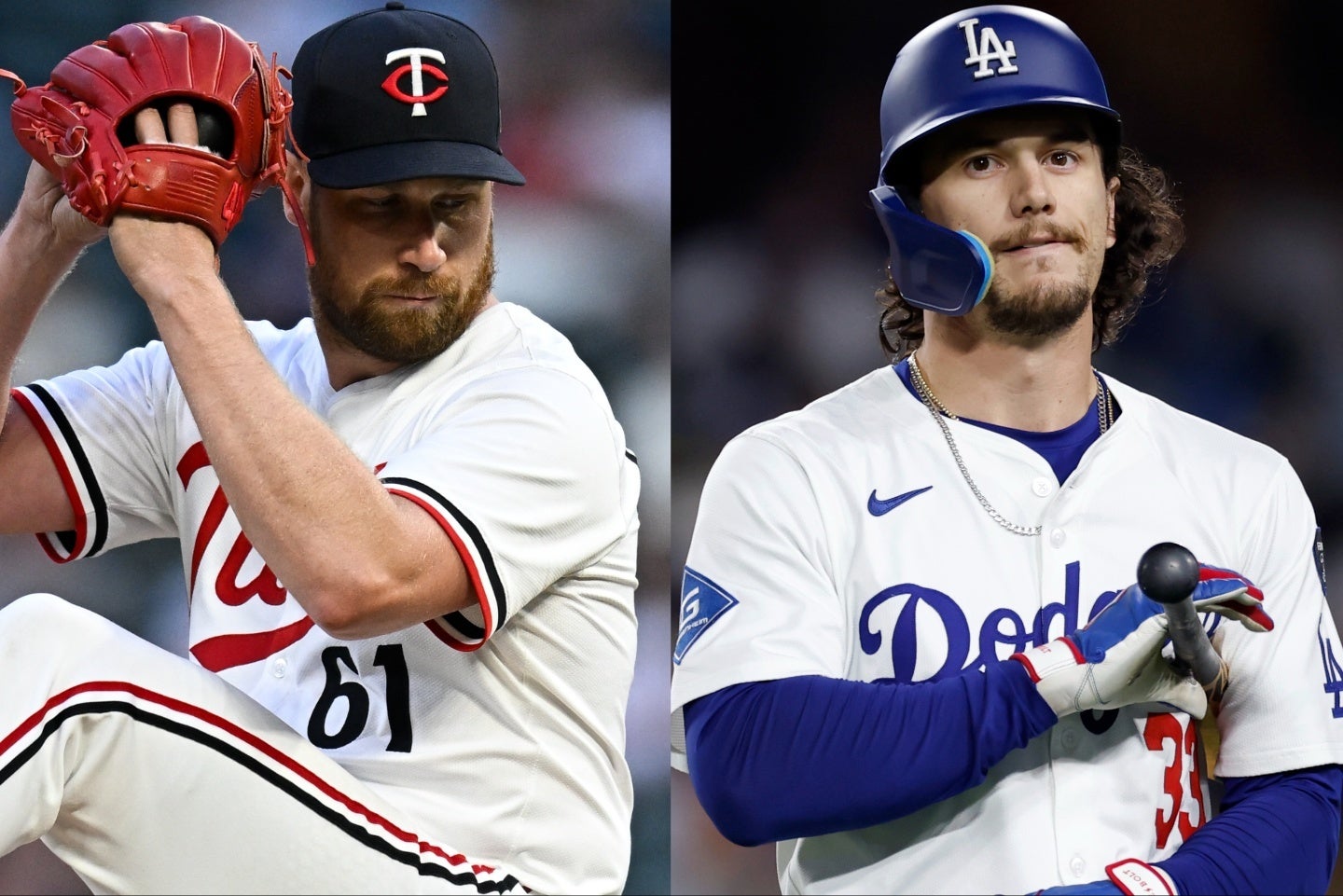 ドジャースのアウトマン（右）とツインズのスチュワートによる交換トレードが成立した。(C)Getty Images