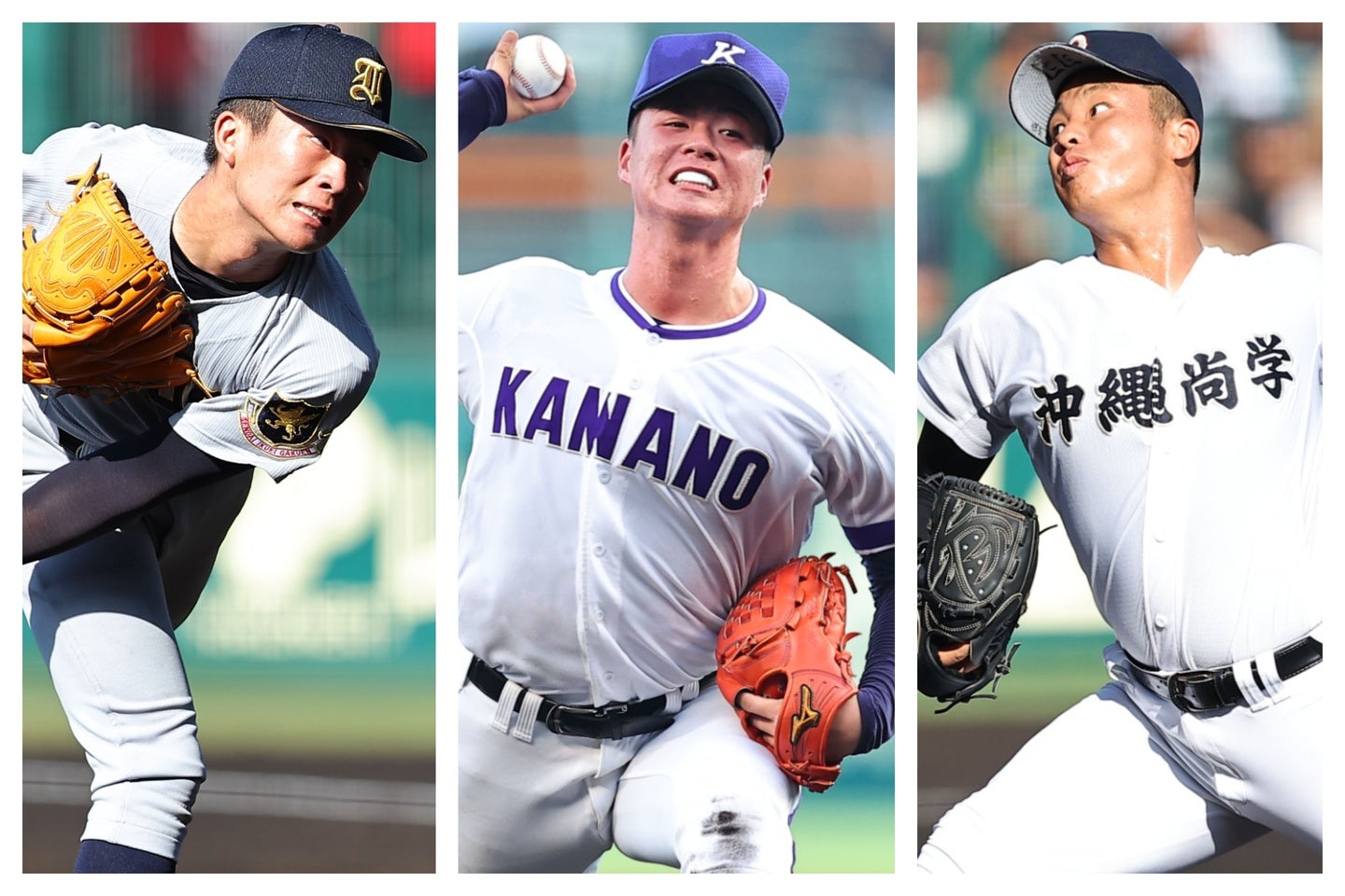 左から吉川、吉田、末吉。３人の好投手の存在感が際立った大会２日目だった。写真：THE DIGEST写真部