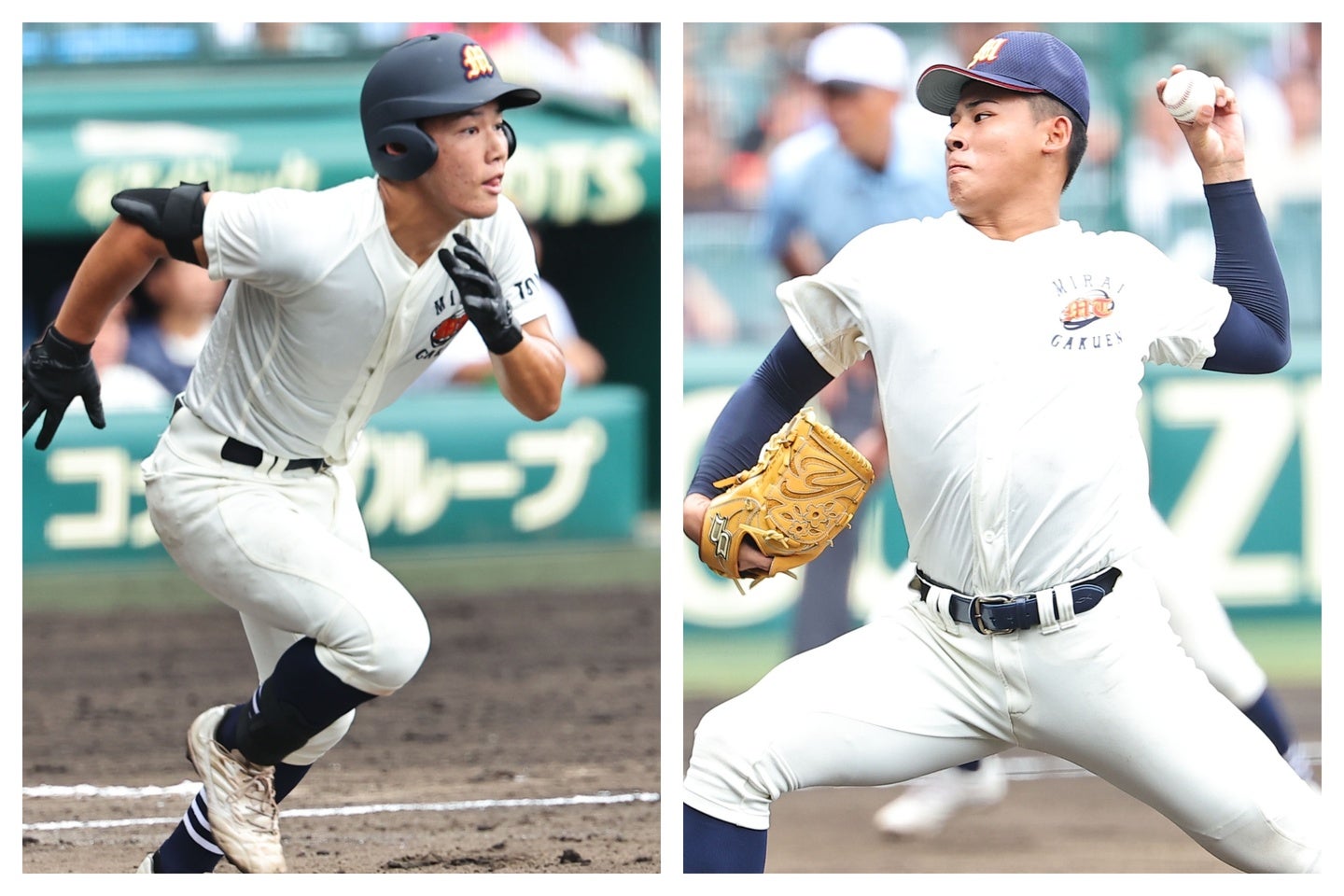中込(左)は先制弾を含む３安打の活躍。江藤(右)は打ち込まれはしたが、優れた素質の片鱗を見せた。写真：THE DIGEST写真部