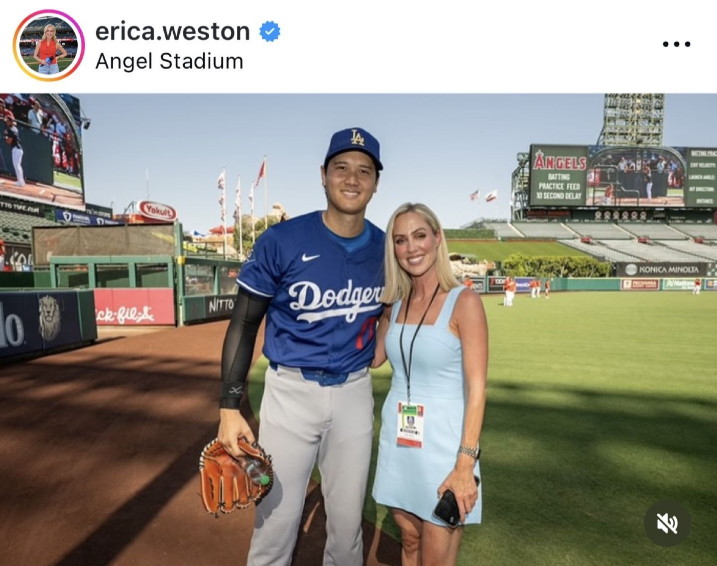 大谷とエリカさんの再会２ショット。写真：公式インスタグラム（@erica.weston）のスクリーンショット